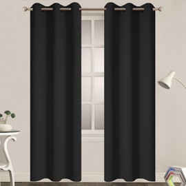 Yakamok Black Room Darkening Grommet Window Drapes Blackout Curtains Thermal Insulated Grommet Curtain Panels for Bedroom, 38W x 84L,One Pair