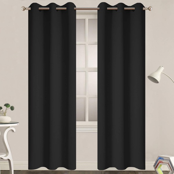 Yakamok Black Room Darkening Grommet Window Drapes Blackout Curtains Thermal