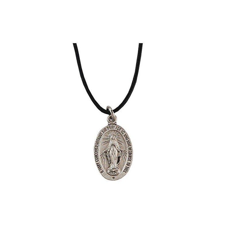 Pewter Miraculous Medal with 18" Leather Cord