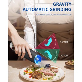 CIRCLE JOY Gravity Electric Salt and Pepper Grinder Set Automatic Salt and Pepper Grinder Set with LED Light, Battery Operated, Adjustable Coarseness, Large Capacity, for Home Kitchen BBQ