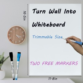 Byfirty 2 Pack A3（11.8x16.5in） White Board Stickers, Dry Erase Board for Wall. Large Self-Sticky Whiteboard with 2 Makers. Erasable Wallpaper Peel and Stick on Refri, Wall, Glass, Wooden Flat.
