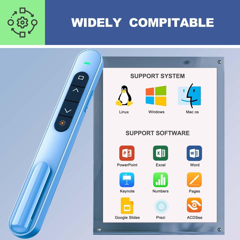 QUI Presentation Clicker, Hyperlink Volume Control Wireless Presenter,RF 2.4GHz USB