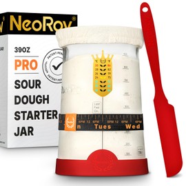 NeoRov Pro Sourdough Starter Kit - 39 Oz Glass Sourdough Starter Jar (With Cloth Lid,Silicone Base,Scraper,Date Tracker,Temp Strip) - Sourdough Bread Baking Supplies For Sour Dough Bread Loaf (Red)