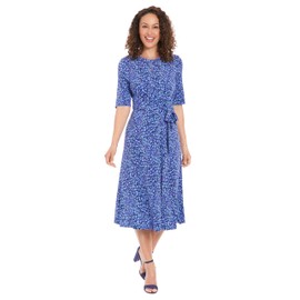 London Times Midi Wrap Bridal Shower or Wedding Guest Work Dresses for Women, Navy/Campanula Blue