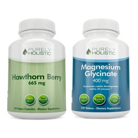 Purely Holistic Purely Holistic Hawthorn Berry 665mg + Magnesium Glycinate 400mg + 150 Capsules & 270 Tablets - Vegan Bundle - Made in The USA