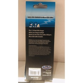 Solaray 3.1A Dual USB Car Charger Black Blue Model with Micro USB Cable