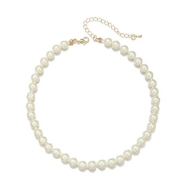 COLORFUL BLING Simple 1920s Simulated Pearl Choker Necklace Vintage Beaded Strands Necklace Prom Party Bar for Women Bridal Wedding Gifts-White