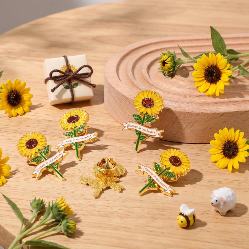 Misdary 50 Pcs Sunflower Funeral Memorial Pins for Guests Forever