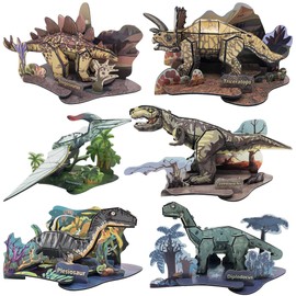 Edu-Sci Set of Six 3D Dinosaur Puzzles - T Rex, Diplodocus, Plesiosaur, Stegosaurus, Pterosaur, Triceratops