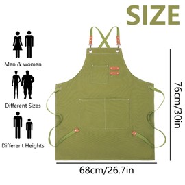 LaresDay Garden apron made of canvas, women's apron, adjustable work apron with 3 pockets and cross back, unisex kitchen/garden supplies for painting and cooking, hobby painters, Green