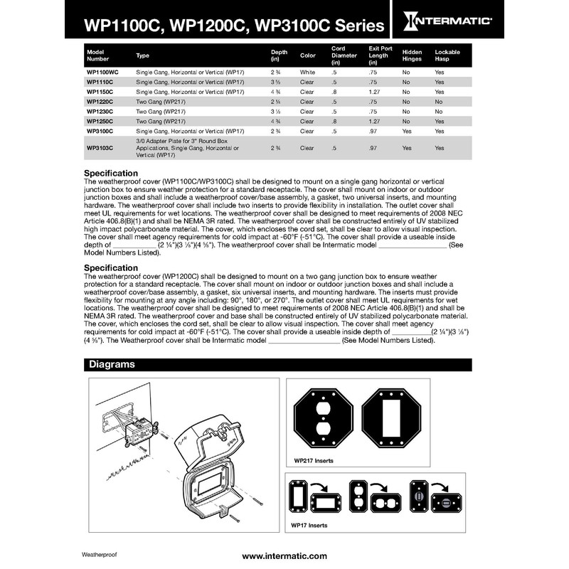 Intermatic WP1150C 1 Gang Vertical/Horizontal 4-3/4-Inch Deep Weatherproof Box, Clear,