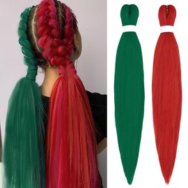 Colored Braiding Hair Pre Stretched Hair Extensions 26" Pre Feathered Braid Hair Ombre Jumbo Braiding Hair High Temperature Synthetic Fiber for Women Girls Christmas Crochet Hair Braids (Red Green)