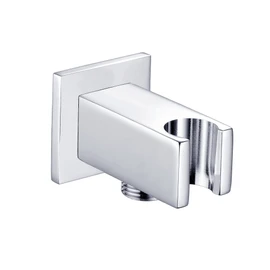 ENKI, O01, Square Shower Outlet Elbow with Holder, Brass Chrome Hand Shower Wall Valve Connector Bracket, Chrome