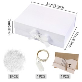 Gift Box with Lid, Gift Box with Bow, Gift Box, Gift Box with Raffia Hamper Shreds Greeting Cards, Magnetic Gift Box, LED Light for Wedding, Birthday, Valentine's Day (C)