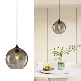 GLAMIGHT Pendant Lights Kitchen Island Lighting Modern Globe Hand Blown Glass Pendant Light Ceiling Hanging Light fixtures for Kitchen Island Bedroom Living Dining Room Light Fixture(9.8in)