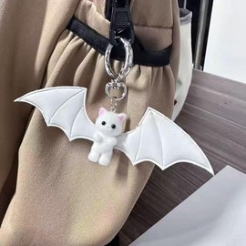 Thalireth Y2k Cute Bow Kitty Keychains Fuzzy Cat Bag Charms Kawaii Aesthetic Heart Key Pendant For Tote Bags Backpack Purse (White1)