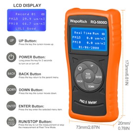 Air Quality Detector Professional Monitor Detector PM2.5 PM10 Monitor Meter Auto Power/Off, Real-time Mode Accuracy +/- 20% Tester Air Quality Monitoring Indoor Outdoor w/Back Light-RQ-5800D