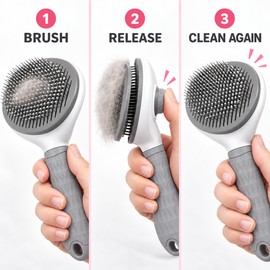 Self-Cleaning Pet Grooming Brush for Dogs & Cats – Stainless Steel Slicker Comb for Loose Fur Removal & Everyday Coat Care