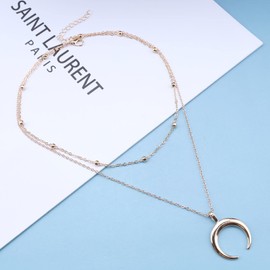 Allereya Crescent Moon Necklace Choker Multilayer Gold Crescent Moon Necklace Moon Pendant Necklace Satellite Chain Necklace Jewellery for Women and Girls (Gold), Metal, crescent