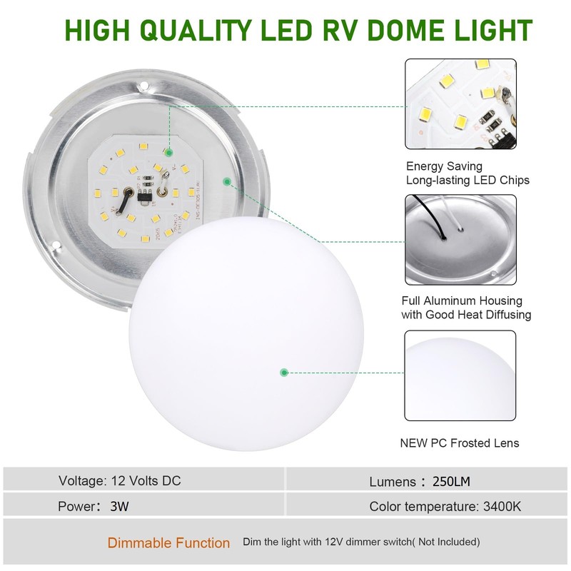 KICORED 12V RV LED Light Interior,3.25 Inch Ceiling Dome Puck