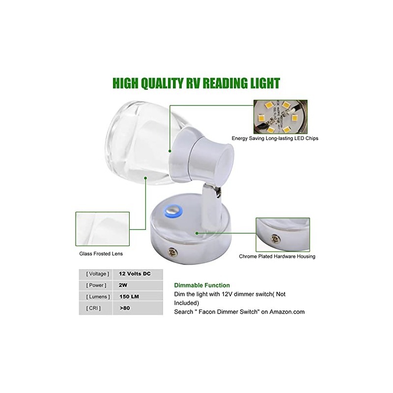12 Volt LED Reading Light, Acrylic Rotatable Spotlight for RV