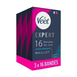 Veet Expert – Set mit 48 Kaltwachsstreifen – Trikot – für empfindliche Haut