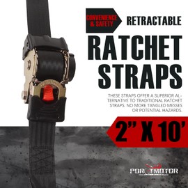 Porotmotor 4 Pack Retractable Ratchet Straps (2" × 10'), 3000LBS Break Strength Ratchet Tie Down Straps Heavy Duty Auto Retracting Ratchet Straps for Motorcycle, Trailers, Boats, ATVs, UTVs