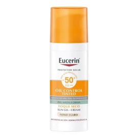 Eucerin Oil Control Protector Solar Facial Con Color Tono Claro FPS50+ para Piel Grasa 50ml, Bloqueador Solar