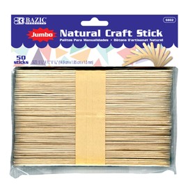 BAZIC Products Jumbo Craft Sticks Natural Wood, Large Size Ice Cream Popsicle Stick, Non Toxic DIY Project Building Crafts (50/Pack), 1-Pack