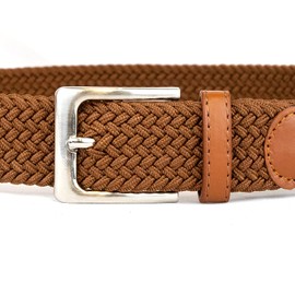 Woodland Leathers Elastic Braided Belt, Unisex Men Women Casual Stretch Woven Belt (Brown, Large-XLarge)