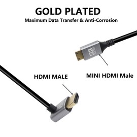 RIIEYOCA 90 Degree Up Angled UHD 8K HDMI Male to Mini HDMI Male 48Gbps High Speed 2.1 Cable Supports 8K @ 60Hz, 1080p, ARC, 3D, for DVR, HDTV (UP, 0.5M)