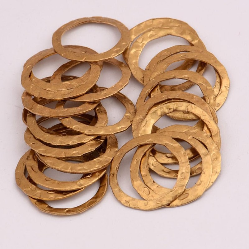 NUOBESTY 50pcs Embossed Brass Hoops Round Copper Rings Metal Linking