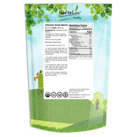 Food to Live Organic Mung Beans, 2 Pounds – Non-GMO, Whole Dried Beans, Green Gram, Sproutable, Kosher, Vegan, Sirtfood, Bulk. Good Source of Fiber, Protein, Folate. Goes well with Asian, Middle East Dishes.