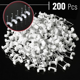 Bates- Cable Clips with Steel Nails, 200 pcs, White, 2-Nail Cord Clips for Wires on Wall, Cable Wall Clip, Wire Wall Clips, Cable Wire Clips, Coaxial Cable Clips, Cord Wall Clip