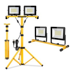 22000 Lumen Work Lights with Stand, 2 Adjustable Head LED Work Light, with Adjustable and Foldable Tripod Stand, Waterproof Lamp with Individual Switch with 6500 Kelvin Color (2-head)