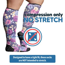 Viasox Compression Socks for Women and Men, Knee High Socks 12-15 mmhg Circulation Support for Flight, Travel, Daily (US, Alpha, X-Large, Regular, Regular, Floral)