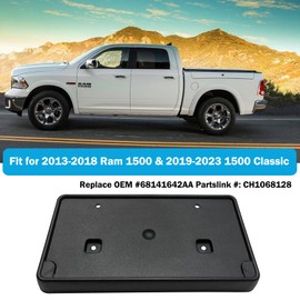 Front License Plate Frame for 2013-2018 Ram 1500 & 2019-2023 Ram 1500 Classic (DS) Front Bumper License Plate Holder Mounting Bracket (for Plastic Bumper ONLY/ 2Piece Type Bumper) Replace # 68141642AA