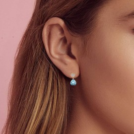 Austrian Crystal Heart Drop Stud Earrings for Women Fashion 14K Gold Plated Hypoallergenic Jewelry (Aquamarine)
