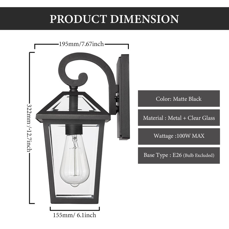 Luminzone Outdoor Light Fixtures Wall Mount, Waterproof Exterior Wall Lanterns