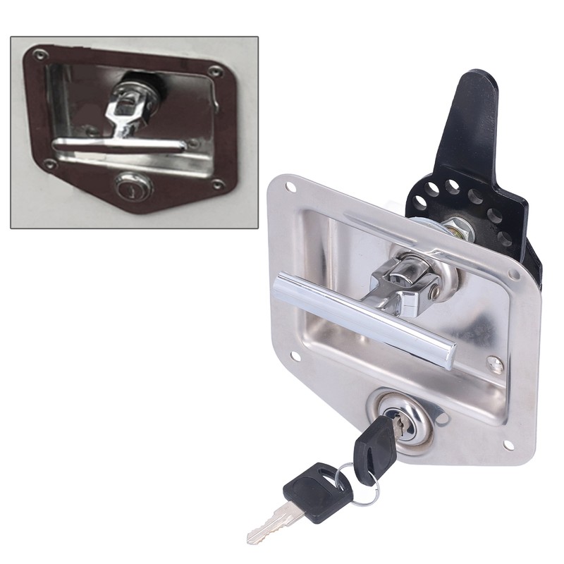 Trailer Door Latch T Handle with 2‑Key Stainless Steel Chrome