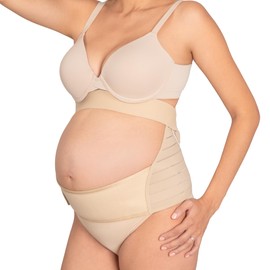 Fajas Para Embarazadas Tela Multilineal Varillas Flexibles Faja Para Mujer Ajustable Faja de Embarazo Soporte Espalda Faja Maternidad Alivia el Dolor de Cintura, Vientre Bajo y Espalda Unitalla (Nude)