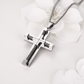 Yonhon Cross Necklace for Men Stainless Steel