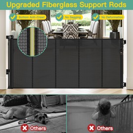 Reinforced 60" Wide Retractable Baby Gates with Upgraded Rods - Bottom Anti-Escape, 5 ft Mesh Baby Gate Retractable Dog Gate Indoor Pet Gate Retractable Stair Gate Outdoor Retractable Gate, Black