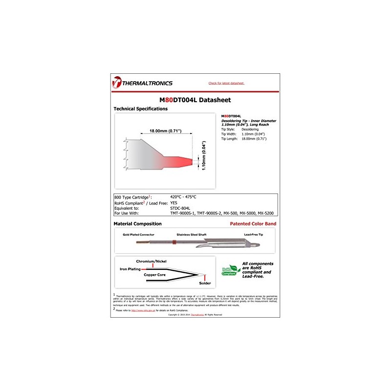 Thermaltronics M80DT004L Desoldering Tip - Inner Diameter 1.10mm (0.04"), Long