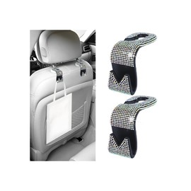KHGUZ Bling Car Seat Headrest Hooks, 2PCS Crystal Rhinestone Vehicle Backseat Purse Holder for Handbags Coats Umbrellas, Diamond Auto Back Seat Storage Organizer Hanger, Universal Fit (Multicolor)