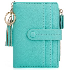 HKCLUF Small Wallets for Women,RFID Blocking Wallet Women,Bifold Slim Card Holder Zipper Coin Pocket With Tassel Keychain(Light Green)