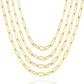 Gold Paperclip Chain Necklace 4pcs 18k Gold Plated Chain for Jewelry Making Diy Chunky Charm Necklace Chain Adjustable Link Stainless Steel Gold Filled Chain Bulk Necklace For Women