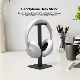 TALK WORKS Headphone Stand Holder-Desktop Headset Stand Organizer and Tabletop Space Saver for Home, Office and Gaming Room - Sleek Design, Easy Assembly and Durable Non-Slip Base,Black