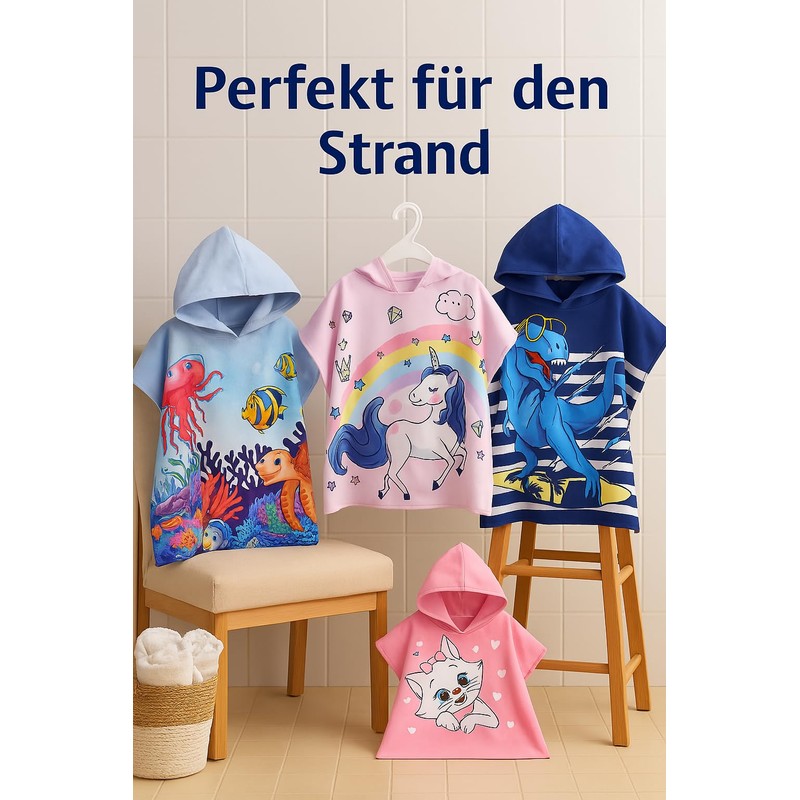 FEBE Bath Poncho Children's Bath Towel with Hood Bathrobe for