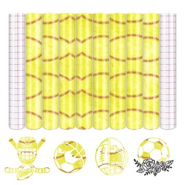 Tintnut Baseball Pattern Permanent Vinyl - 8 Sheets 12"x10" Yellow Adhesive Vinyl Sheets Self Sticker Water Proofing Vinyl Compatible with Cricut Or Silhouette